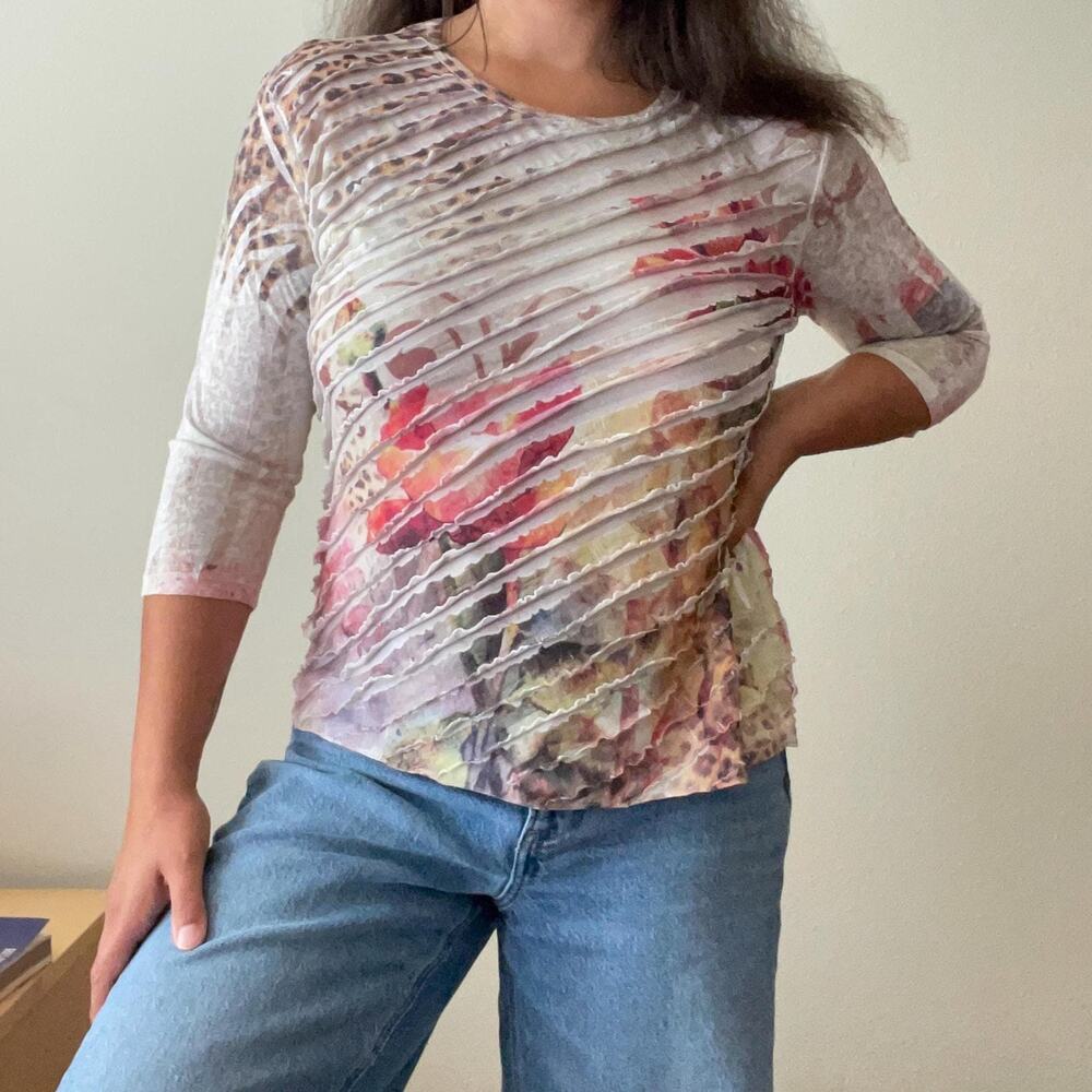 Y2K vintage 2000s ruffle floral 3/4 sleeve top fairy boho romantic